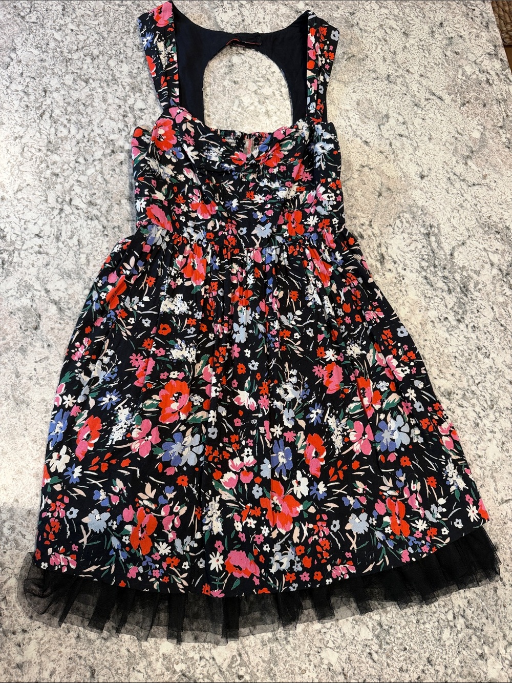 Free People Black Floral Sundress with Red, Pink & Blue Blooms